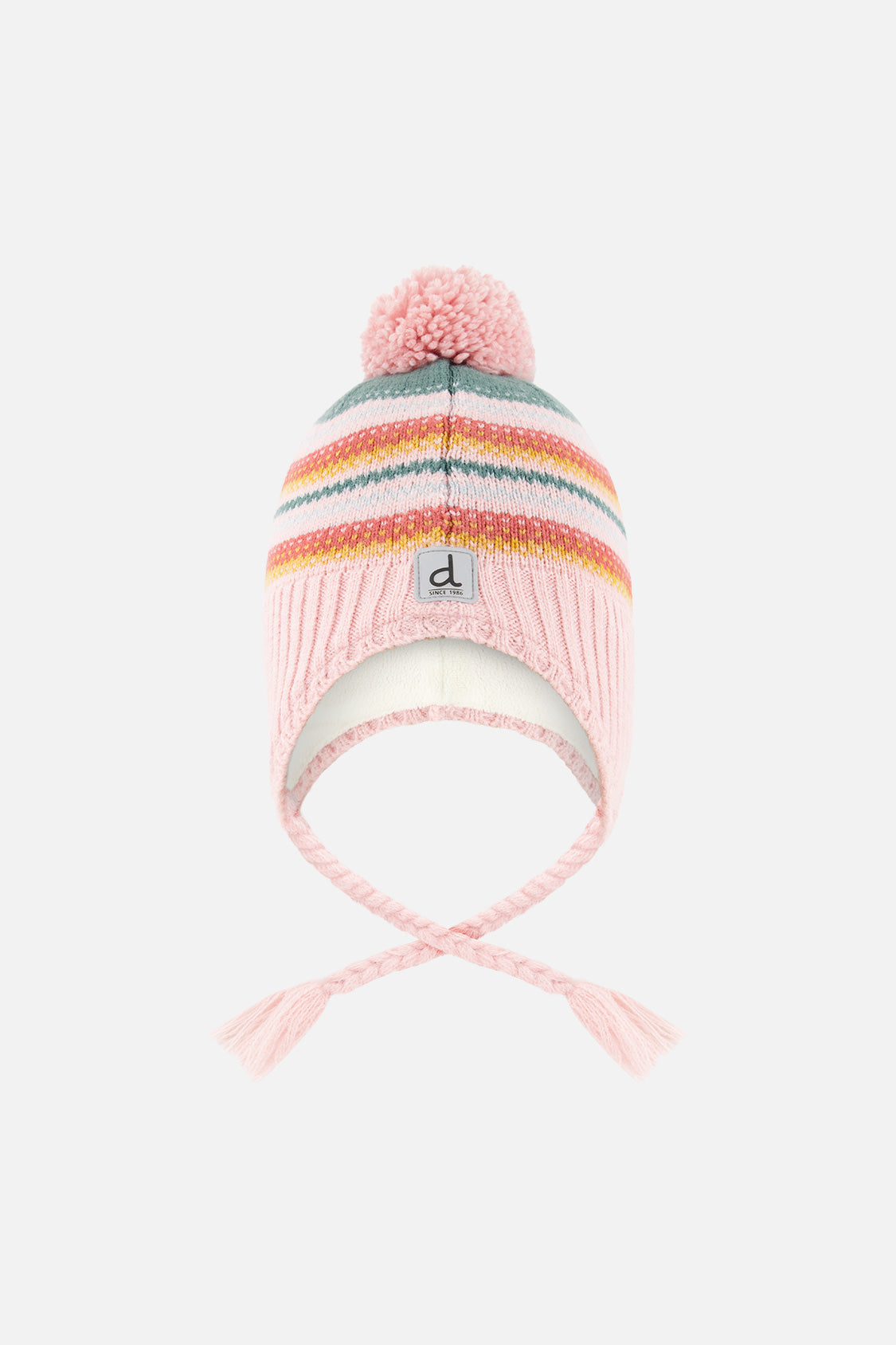 Baby Winter Peruvian Knit Hat With Pompom Pink And Green Jacquard-0