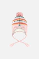 Baby Winter Peruvian Knit Hat With Pompom Pink And Green Jacquard-0