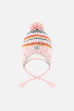 Winter Peruvian Knit Hat With Pompom Pink And Green Jacquard-0