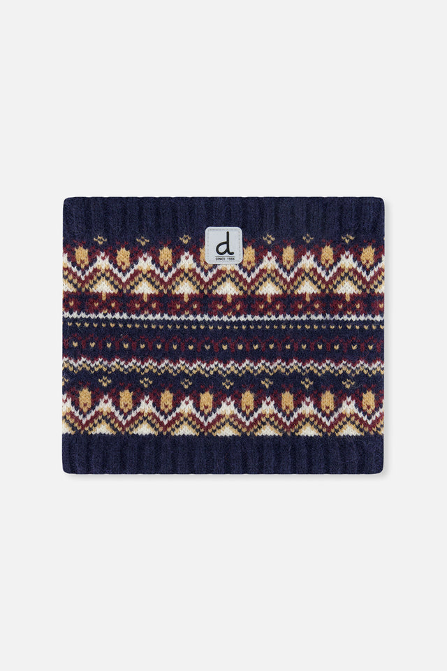 Winter Knit Neckwarmer Blue And Red Jacquard-0