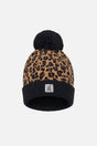 Winter Knit Hat With Pompom Brown Leopard Print-0