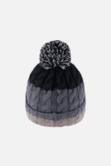 Winter Knit Hat With Pompom Black And Grey-2