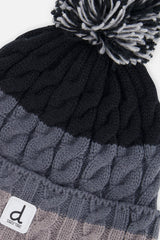 Winter Knit Hat With Pompom Black And Grey-3