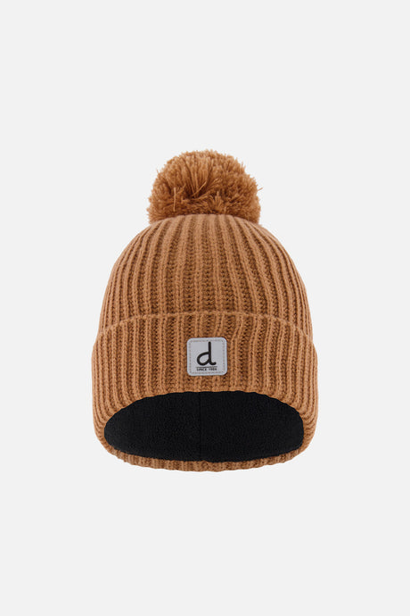 Deux par Deux kids' knit pompom hat in brown – front view