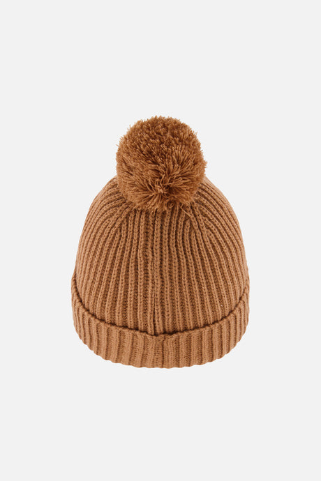 Deux par Deux kids' knit pompom hat in brown – back view