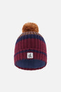 Winter Knit Hat With Pompom Burgundy And Brown-0