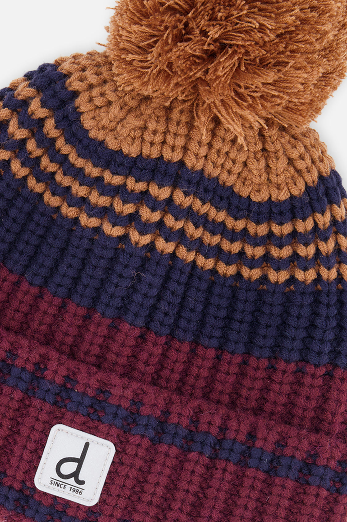 Winter Knit Hat With Pompom Burgundy And Brown-3