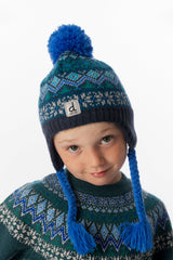 Winter Peruvian Knit Hat With Pompom Dark Turquoise-1