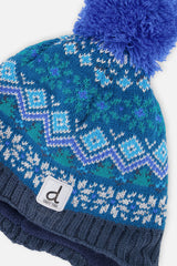 Winter Peruvian Knit Hat With Pompom Dark Turquoise-3