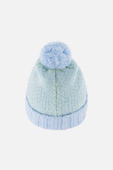 Winter Knit Hat With Pompom Blue Green-2