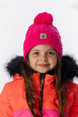 Winter Knit Hat With Pompom Bright Pink-1