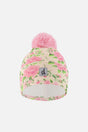 Winter Knit Hat With Pompom Beige Vintage Rose Print-0