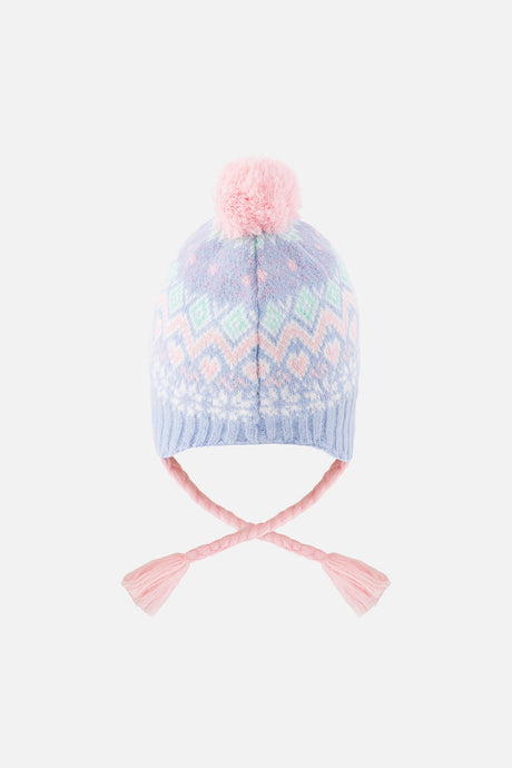 Deux par Deux girls' Fair Isle Peruvian hat in light blue – back view