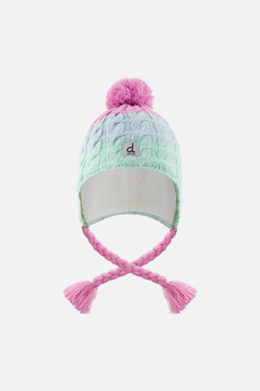Winter Peruvian Knit Hat With Pompom Mint Green, Light Blue And Pinkish Violet-0