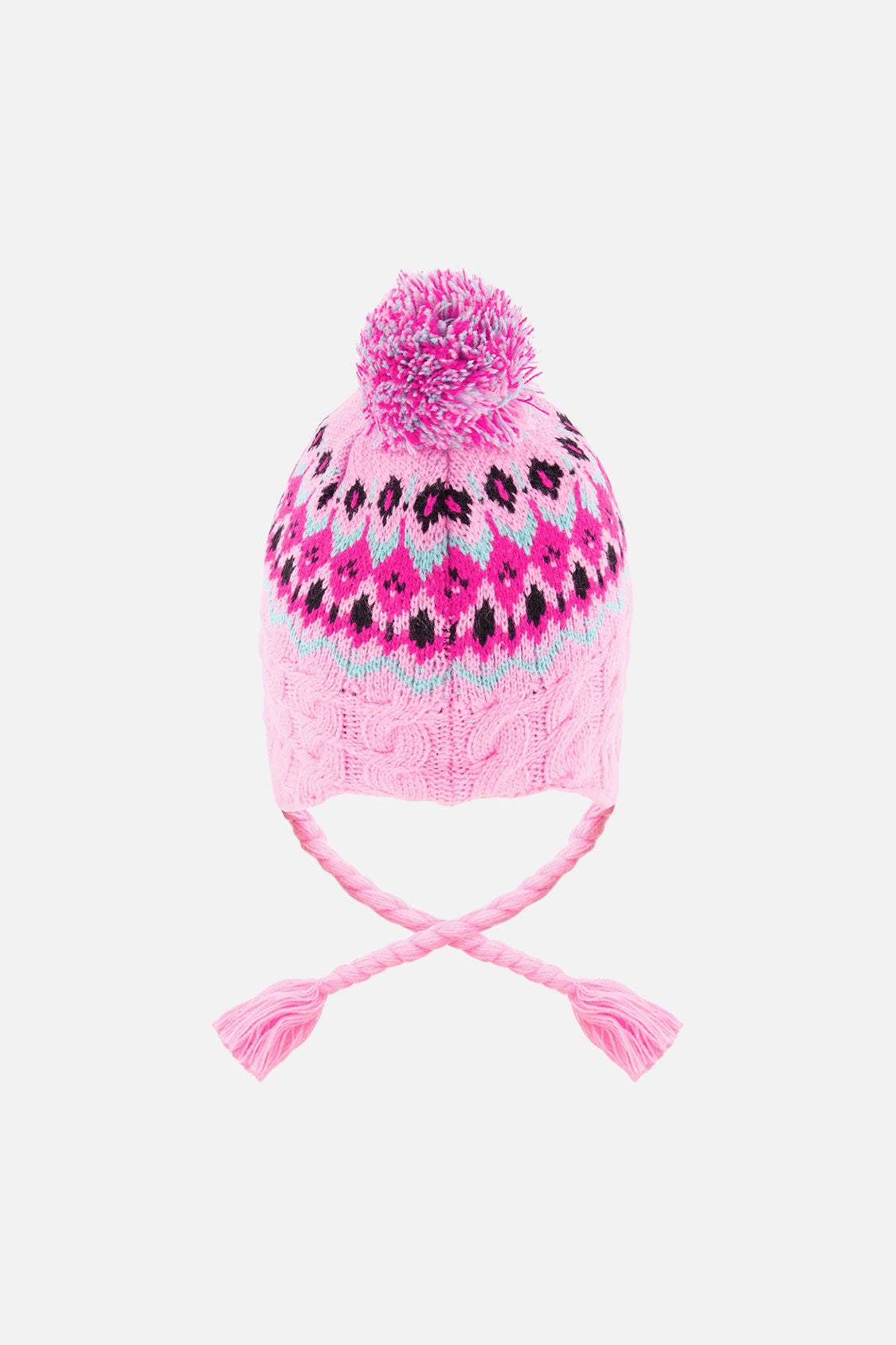 Winter Peruvian Knit Hat With Pompom Mint Green, Light Blue And Pinkish Violet-1