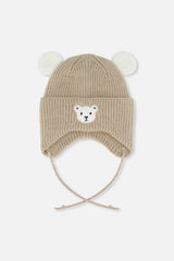 Baby Winter Knit Hat With Ear Flaps And Ears Light Taupe-0