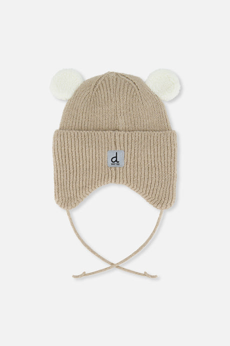 Baby Winter Knit Hat With Ear Flaps And Ears Light Taupe-2