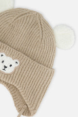 Baby Winter Knit Hat With Ear Flaps And Ears Light Taupe-3