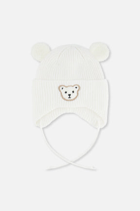 Baby Winter Knit Hat With Ear Flaps And Ears Off-White-0