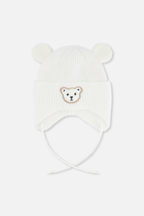 Baby Winter Knit Hat With Ear Flaps And Ears Off-White-0