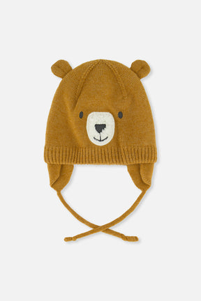 Baby Bear Winter Knit Hat With Ear Flaps And Ears Brown Sugar-0