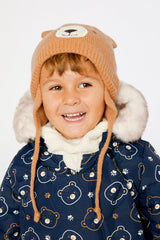 Baby Bear Winter Knit Hat With Ear Flaps And Ears Brown Sugar-1