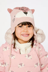 Baby Leopard Winter Knit Hat With Ear Flaps And Ears Pale Dusty Pink-1