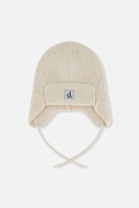Baby Winter Knit Hat With Ear Flaps And Strings Beige-0
