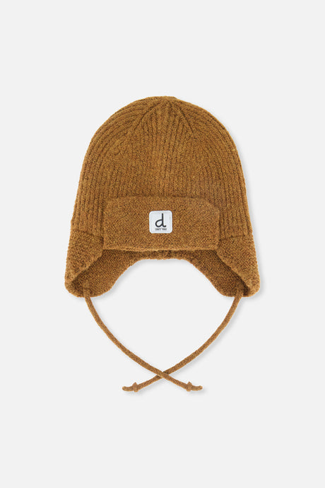 Baby Winter Knit Hat With Ear Flaps And Strings Brown Sugar-0