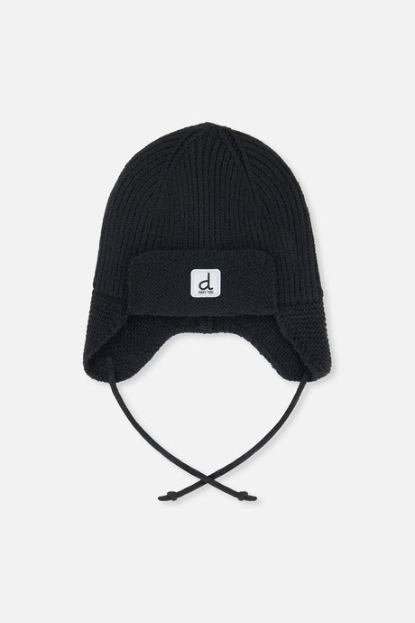 Baby Winter Knit Hat With Ear Flaps And Strings Noir-0
