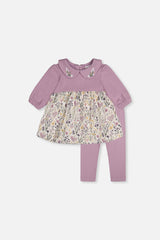 Organic Cotton Dress And Legging Set Beige With Heart Print-0
