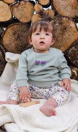 Organic Cotton Pants And Top Set Green And Beige Heart Print-1