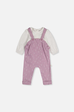 Organic Cotton Onesie And Overall Set Purple Floral Print-0