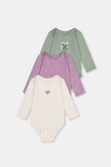 Three Pack Organic Cotton Onesie Purple Floral Print-0