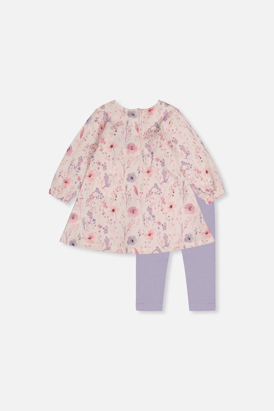 Organic Cotton Dress And Legging Set Pink Printed Flowers-2