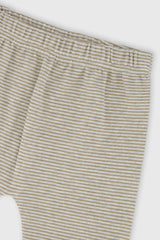 Close-up of the elastic waist and fine stripes on the Deux par Deux baby pants