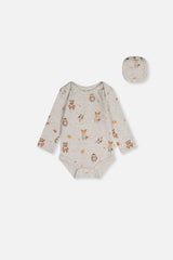 Organic Cotton Onesie Beige Animal Print-0