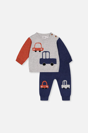 Knitted Top And Pants Set Blue And Orange-0