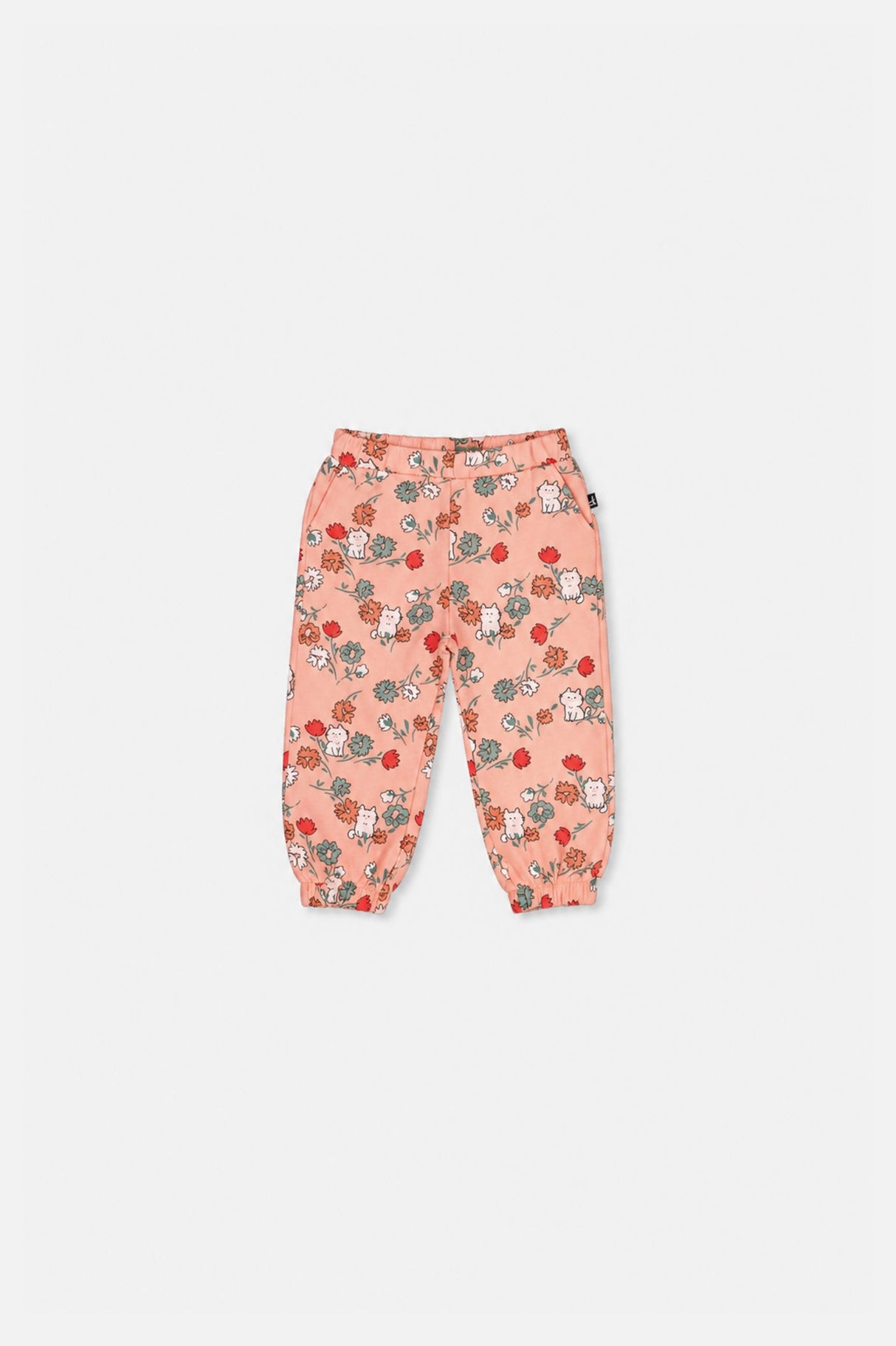 Baby French Terry Sweatpants Pink Cat Print-1