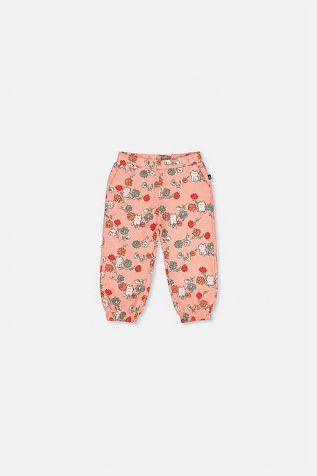 Baby French Terry Sweatpants Pink Cat Print-1