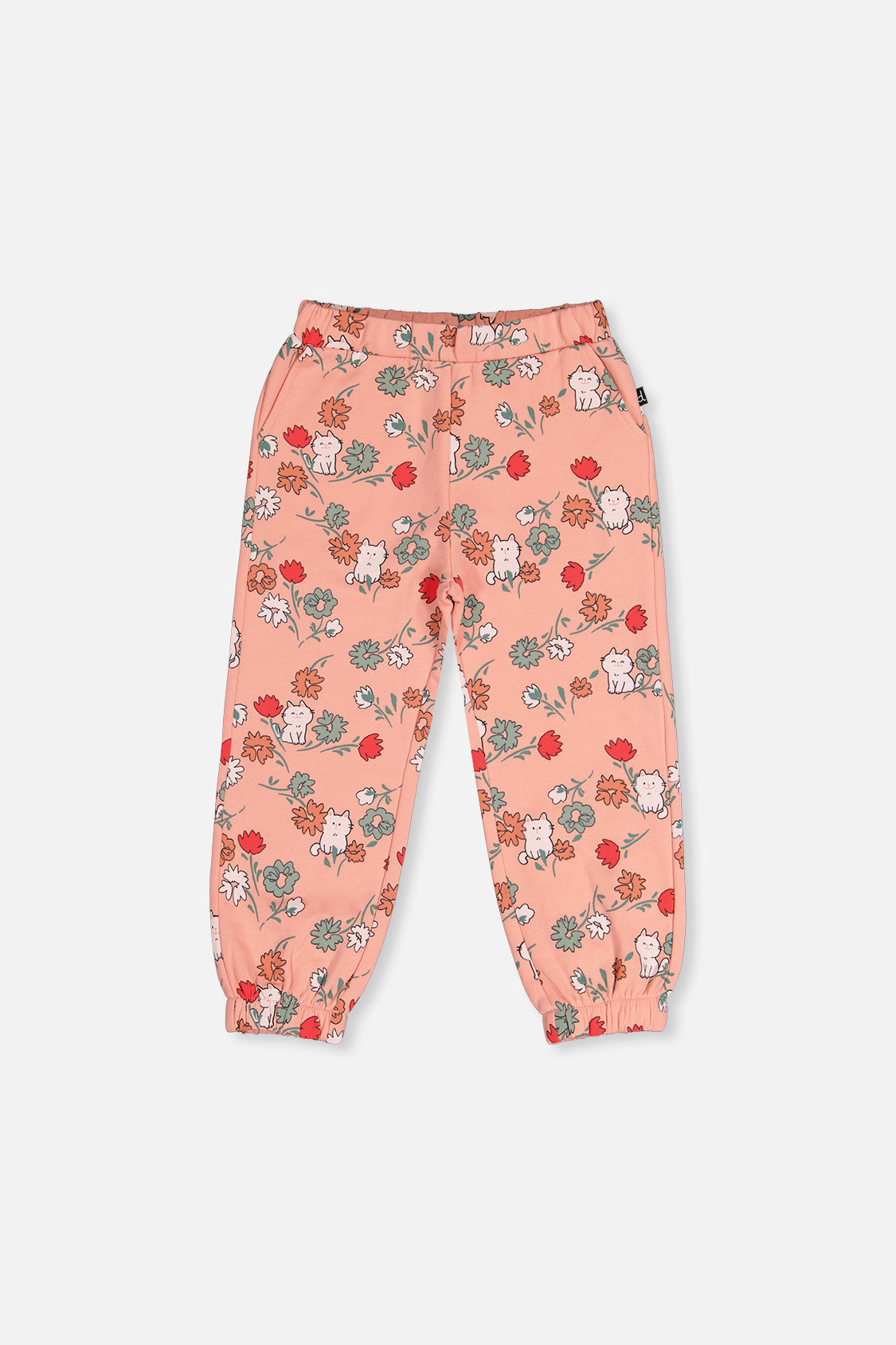French Terry Sweatpants Pink Cat Print-3