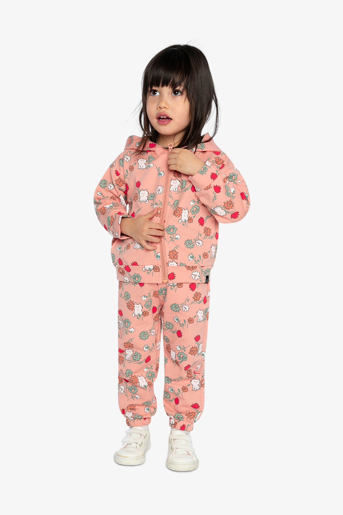 French Terry Sweatpants Pink Cat Print-1