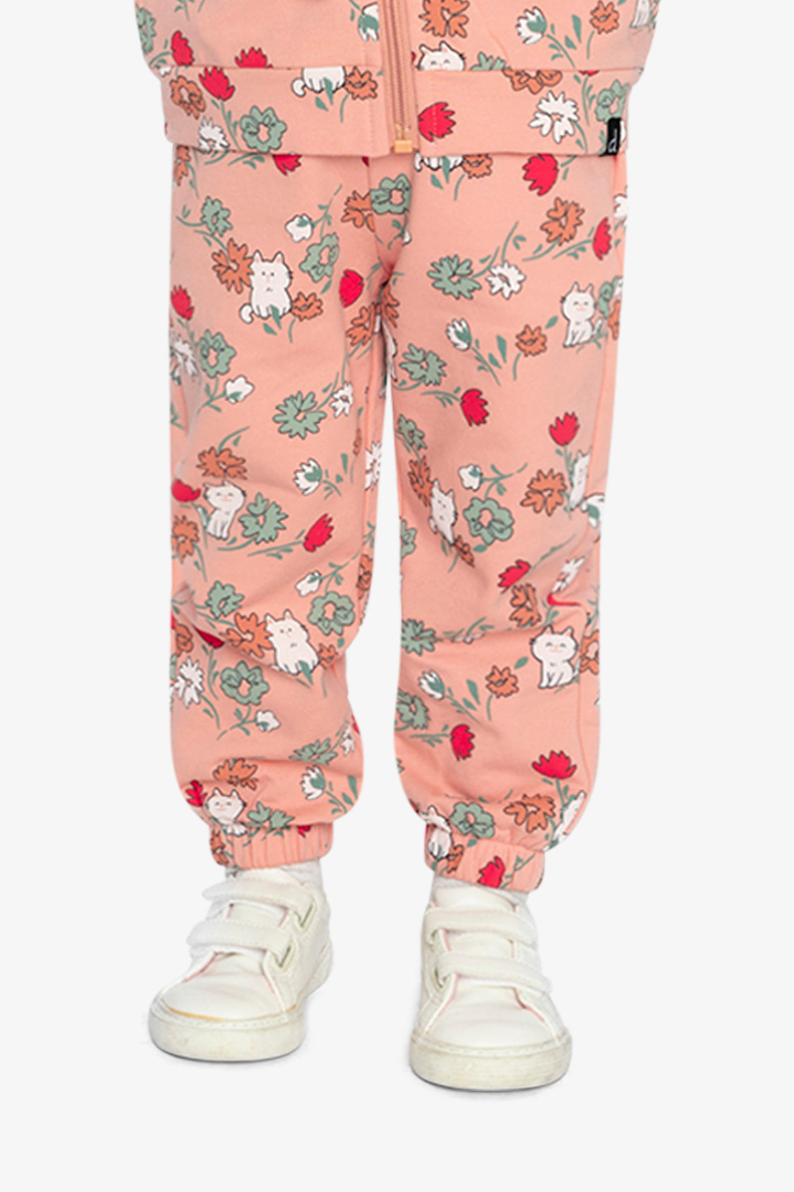 French Terry Sweatpants Pink Cat Print-2
