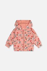 French Terry Hooded Cardigan Pink Cat Print-0