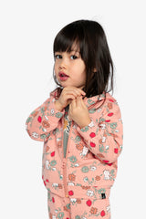 French Terry Hooded Cardigan Pink Cat Print-4