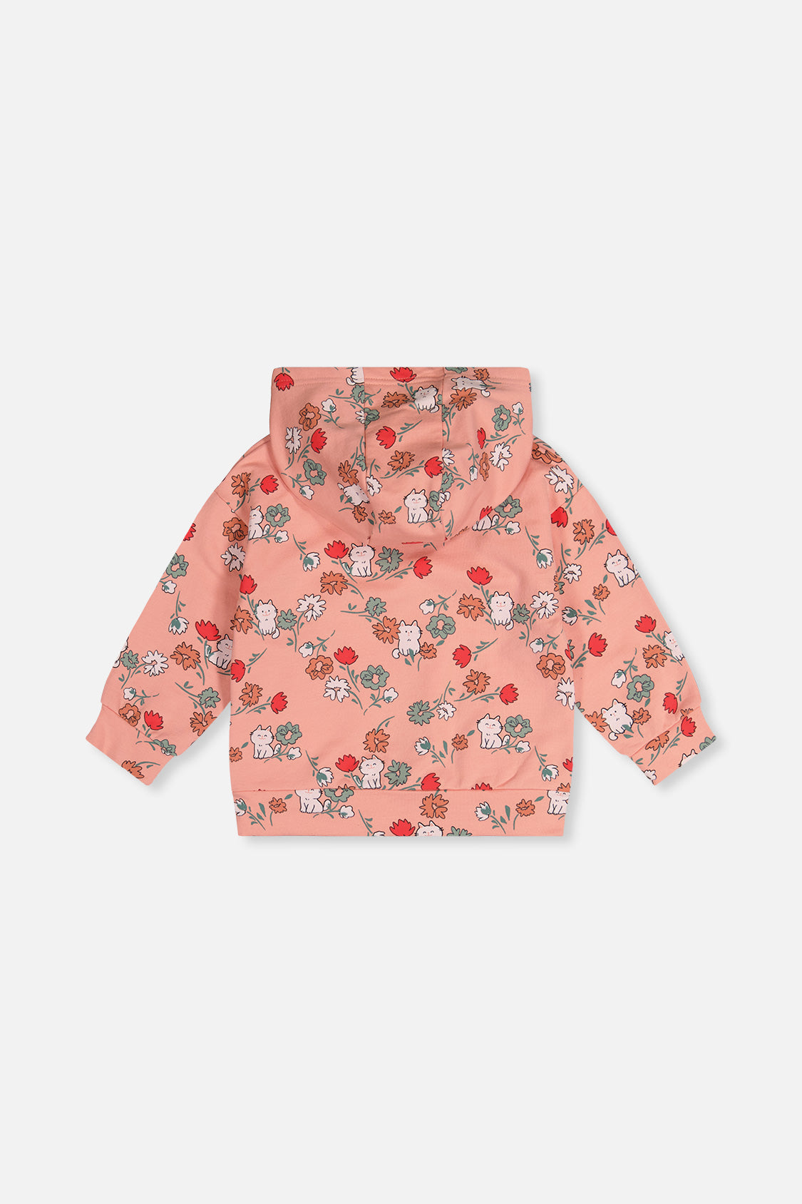 French Terry Hooded Cardigan Pink Cat Print-3
