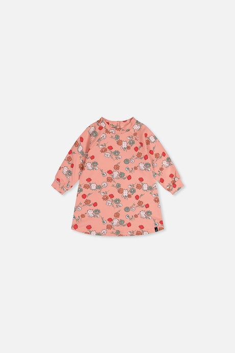 Baby French Terry Dress Pink Cat Print-0