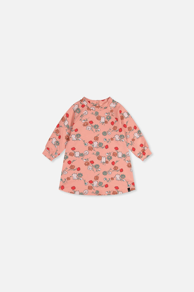 Baby French Terry Dress Pink Cat Print-0