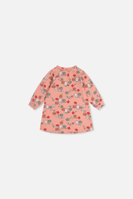 Baby French Terry Dress Pink Cat Print-1