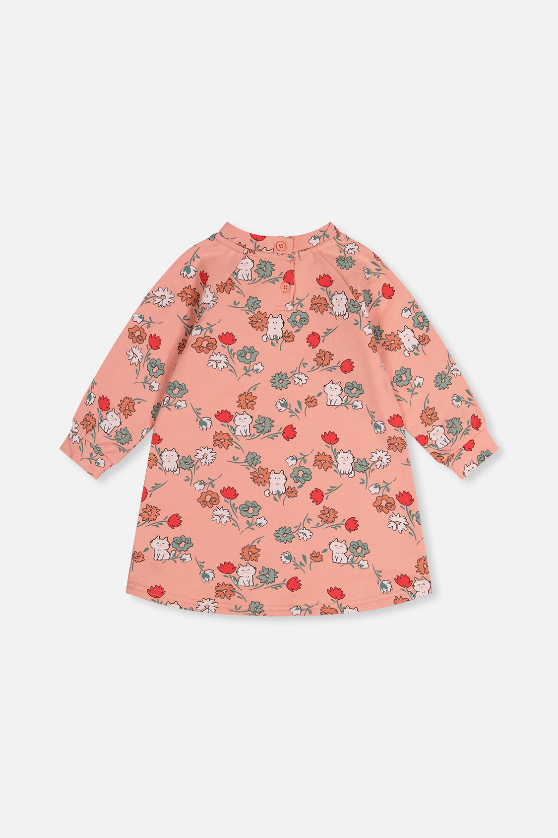 French Terry Dress Pink Cat Print-2